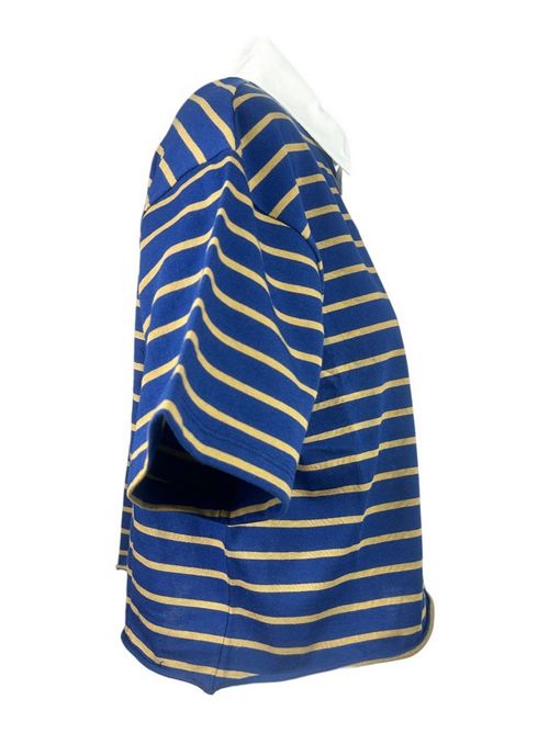 polo donna cropped a righe blu e cammello Noumeno Concept | T100-16000ORIGANO/OCEANO